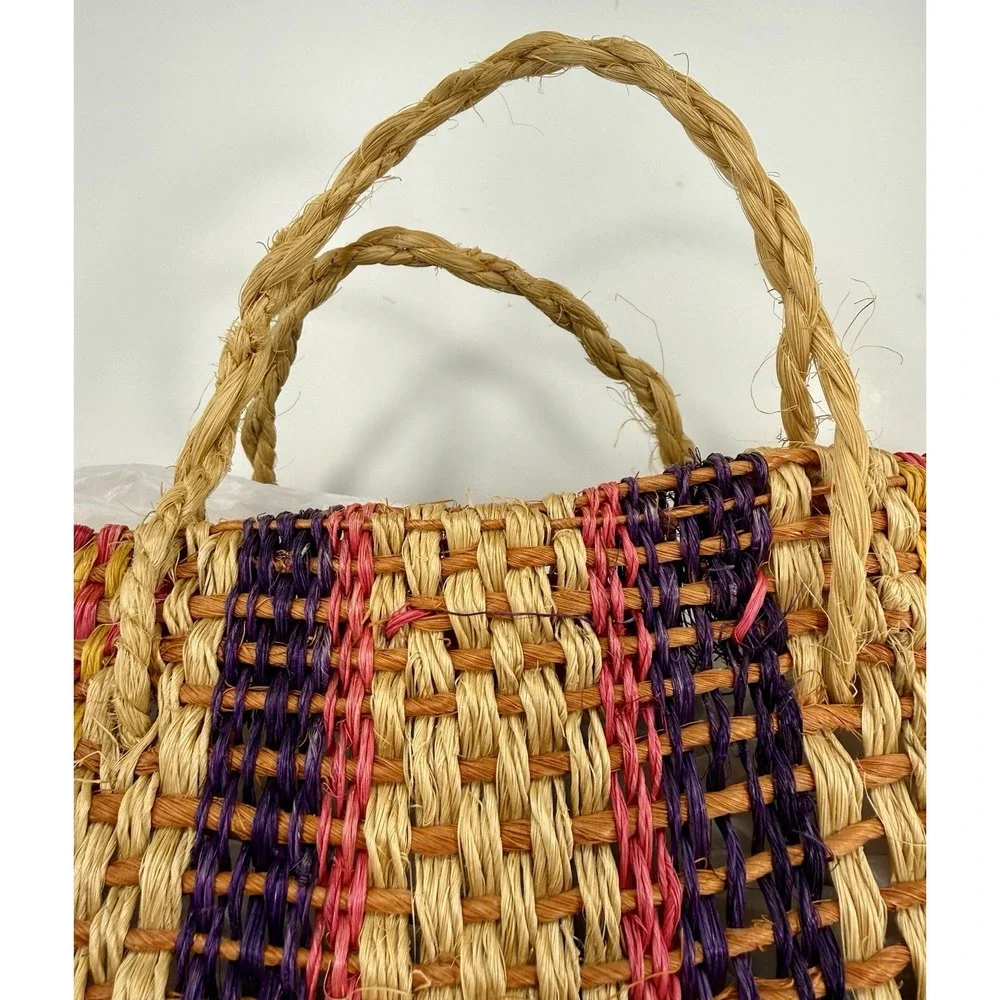 Handwoven Natural Fiber Tote Bag Multicolor Boho Market Shopper X Large EUC‎
